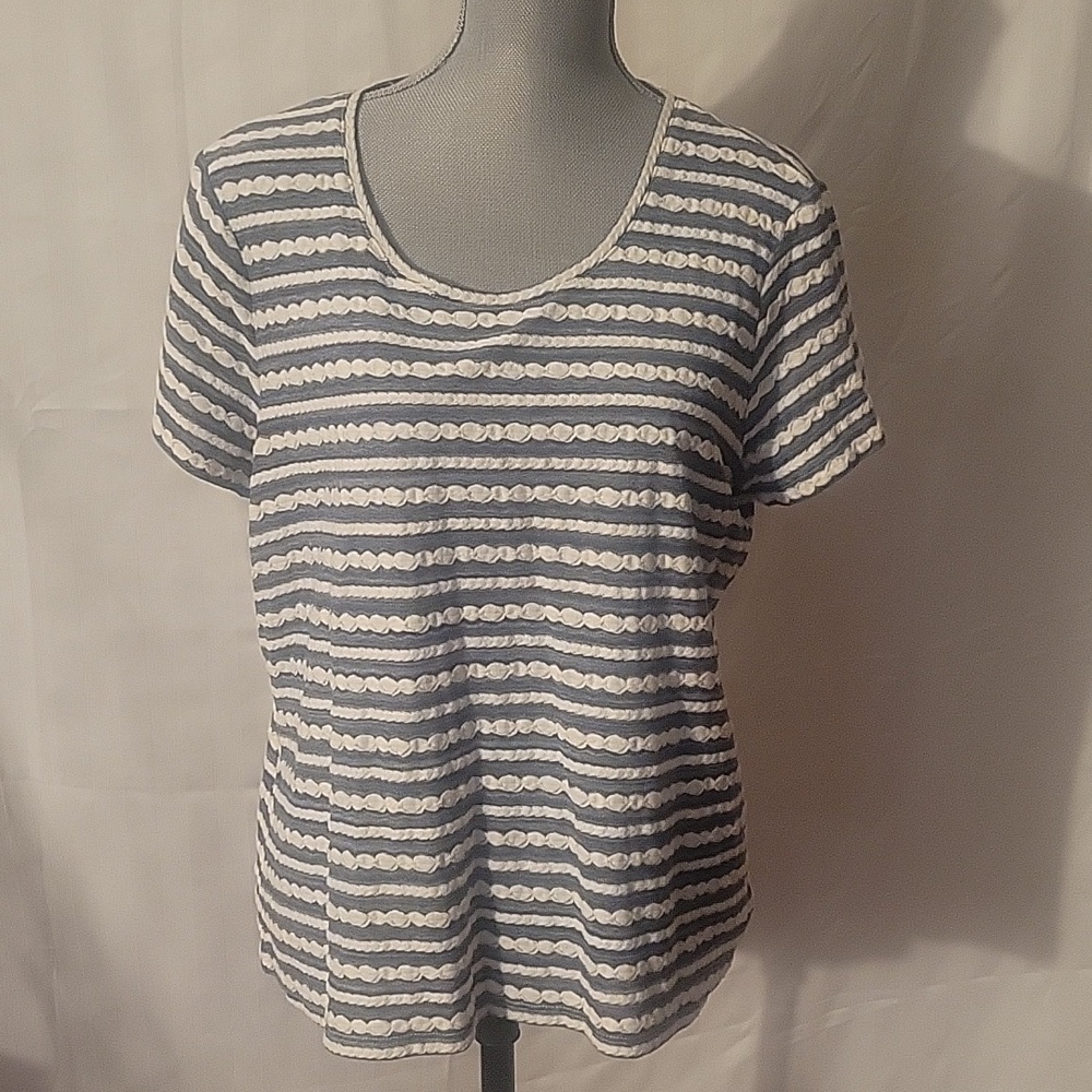 Chico's Knit Crewneck Gray & White T-Shirt Women's, Size: 2
